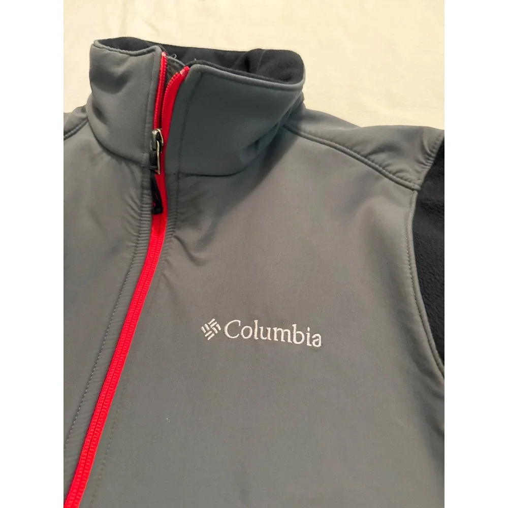 Columbia Mens Fleece Softshell Jacket Grey Black Red Full Zip Medium